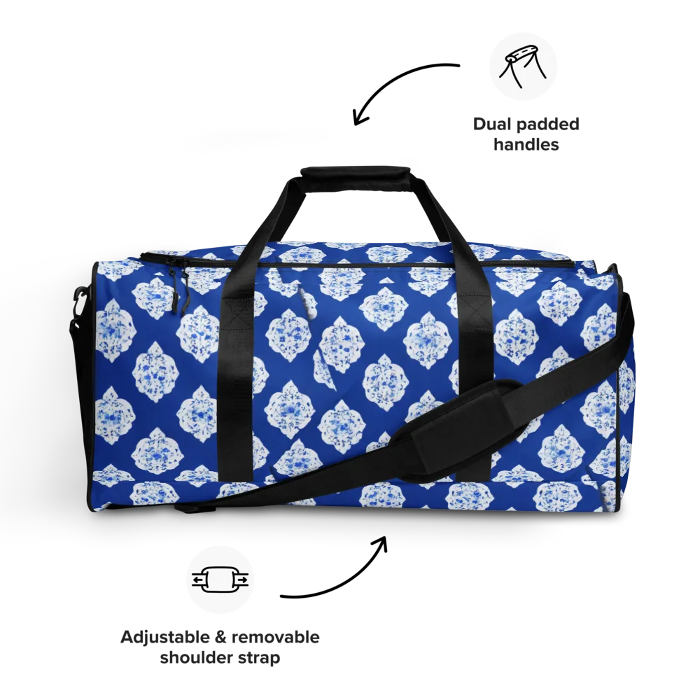 Blue Porcelain Bloom on Duffle Bag — Front