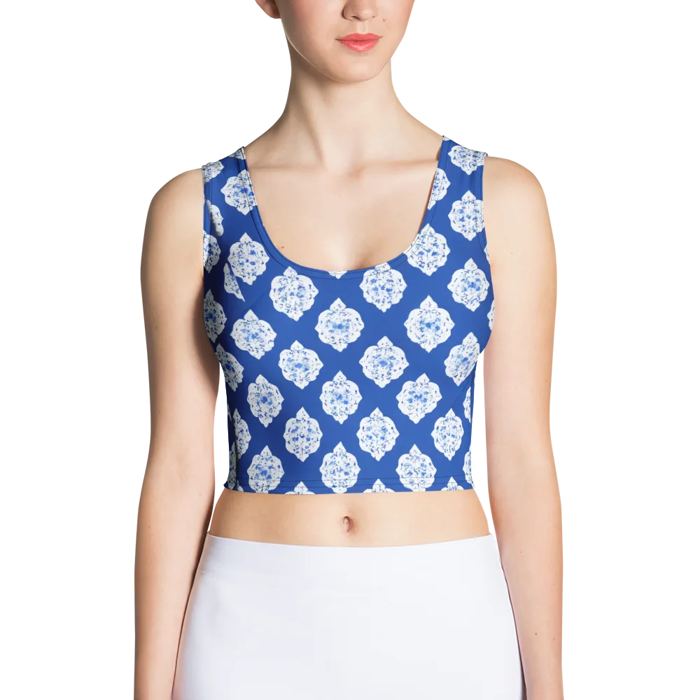 Blue Porcelain Bloom on Crop Top — Front