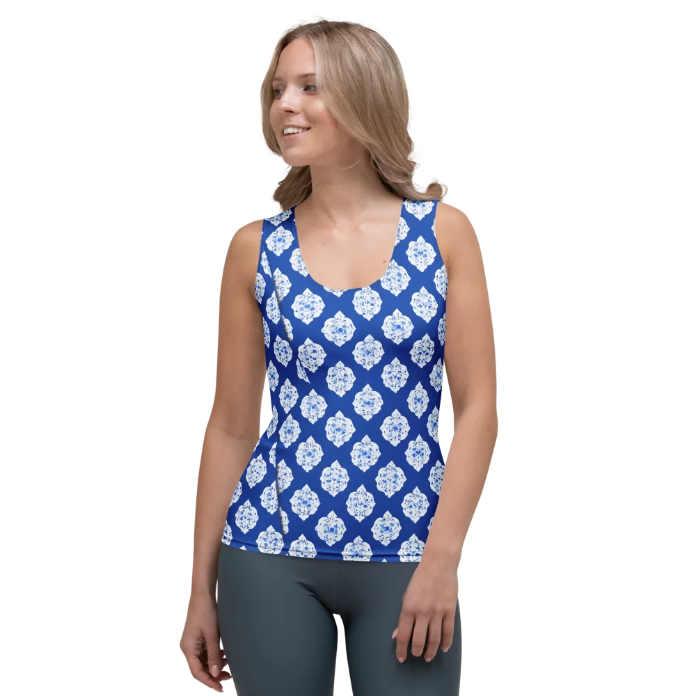 Blue Porcelain Bloom on Women's Tank Top — Front