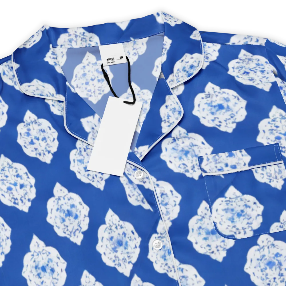 Blue Porcelain Bloom on Women's Short Sleeve Pajama Top — Product details