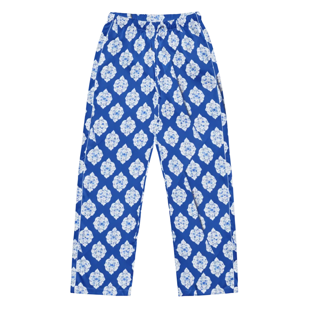 Blue Porcelain Bloom on Women's Pajama Pants — Front