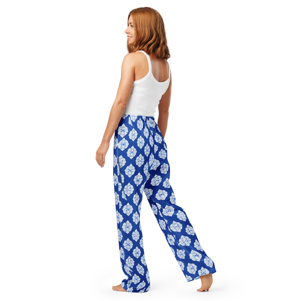 Blue Porcelain Bloom on Women's Pajama Pants — Back