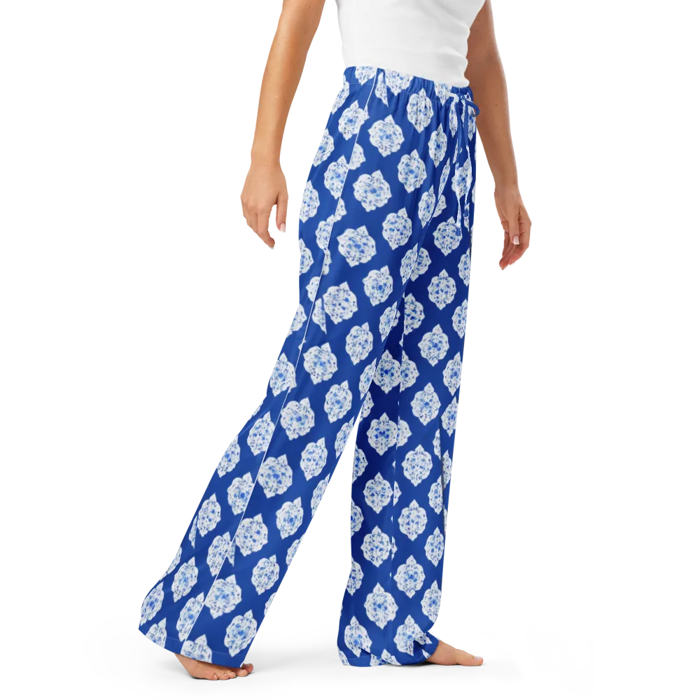 Blue Porcelain Bloom on Women's Pajama Pants — Right Front