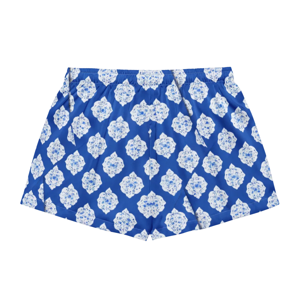 Blue Porcelain Bloom on Women's Pajama Shorts — Back