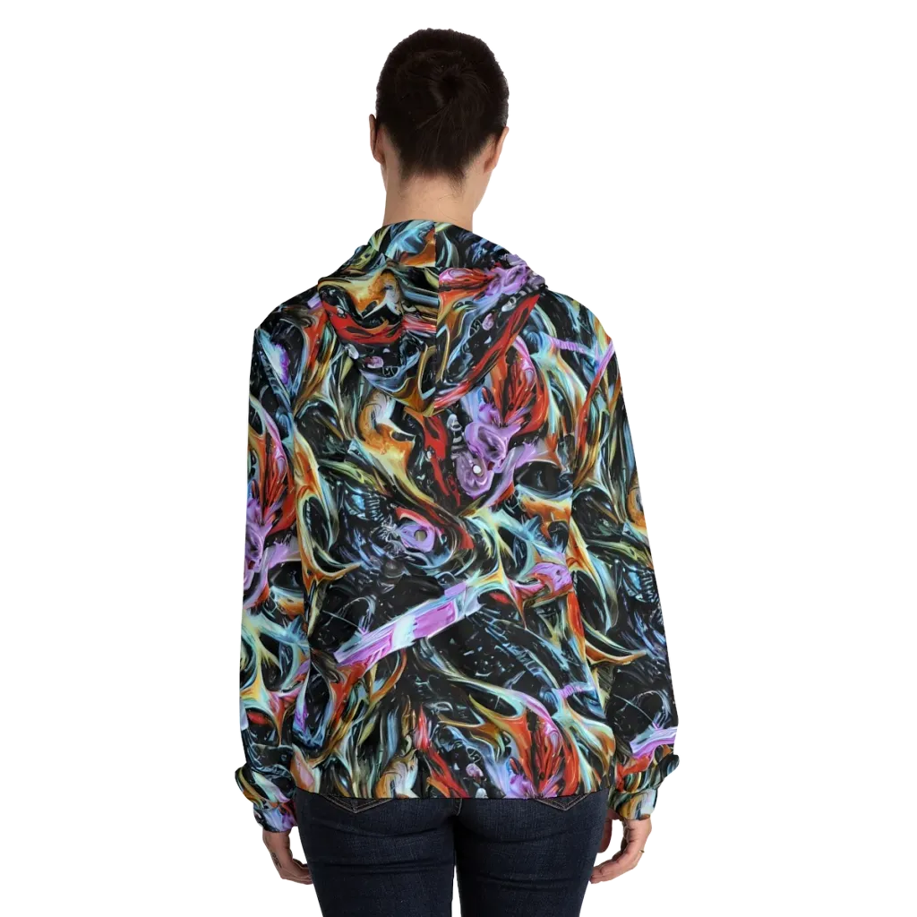 Galactic Spill on Women's Full-Zip Hoodie — Back On Person