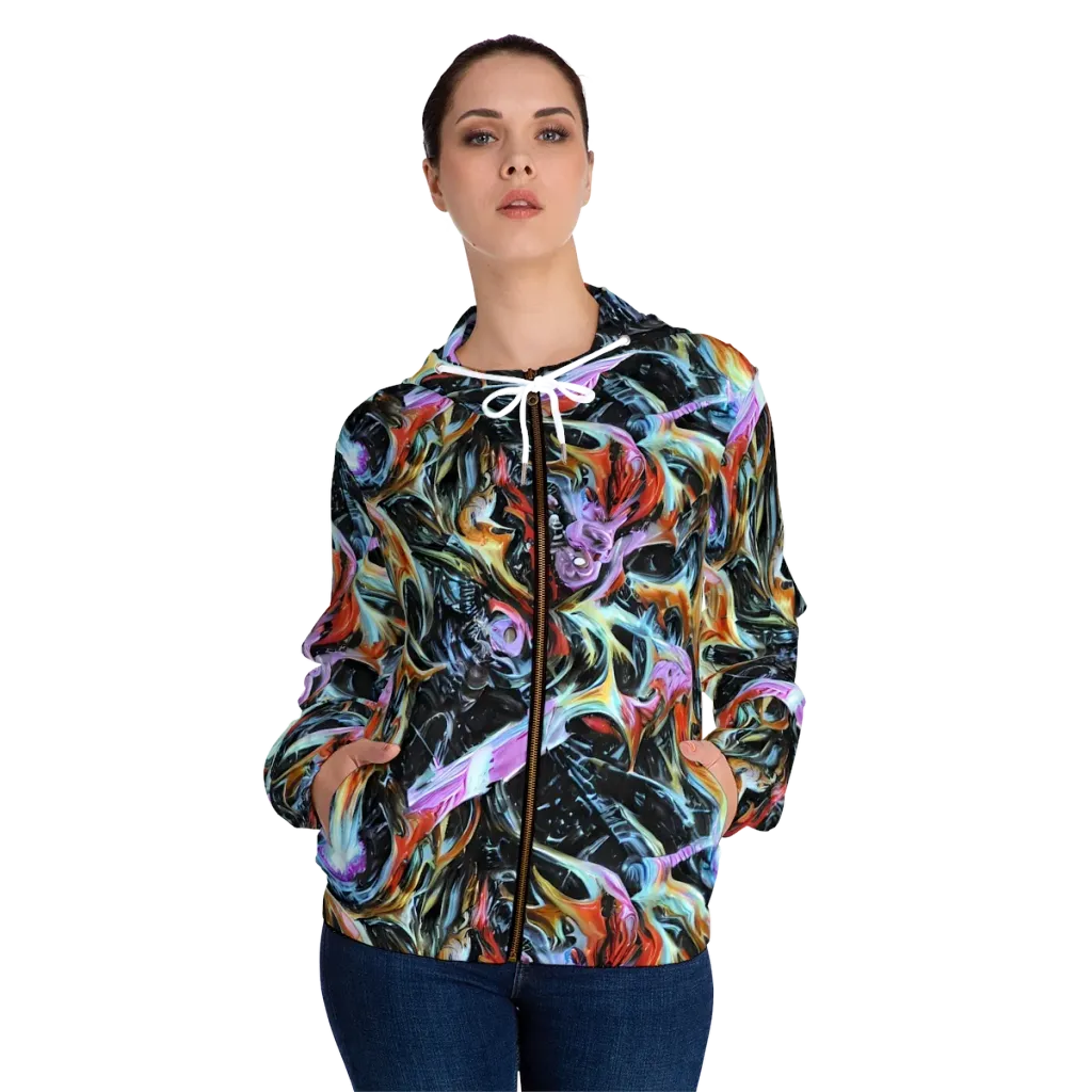 Galactic Spill on Women's Full-Zip Hoodie — Front On Person