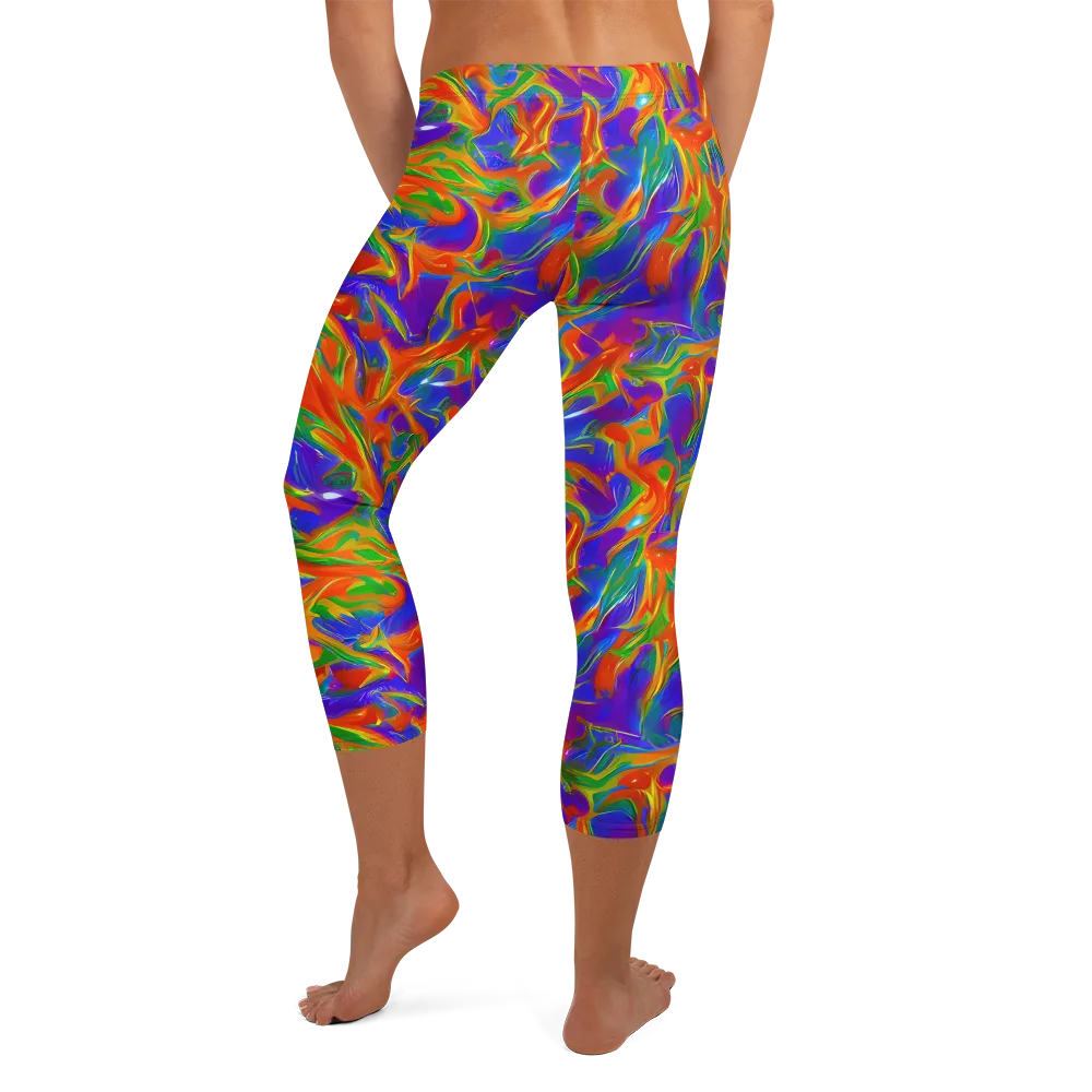 Blue Ember Ribbons on Capri Leggings — Back