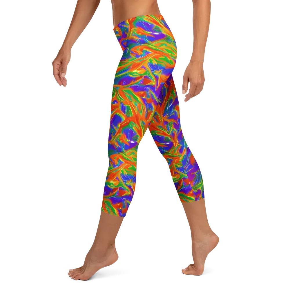 Blue Ember Ribbons on Capri Leggings — Left