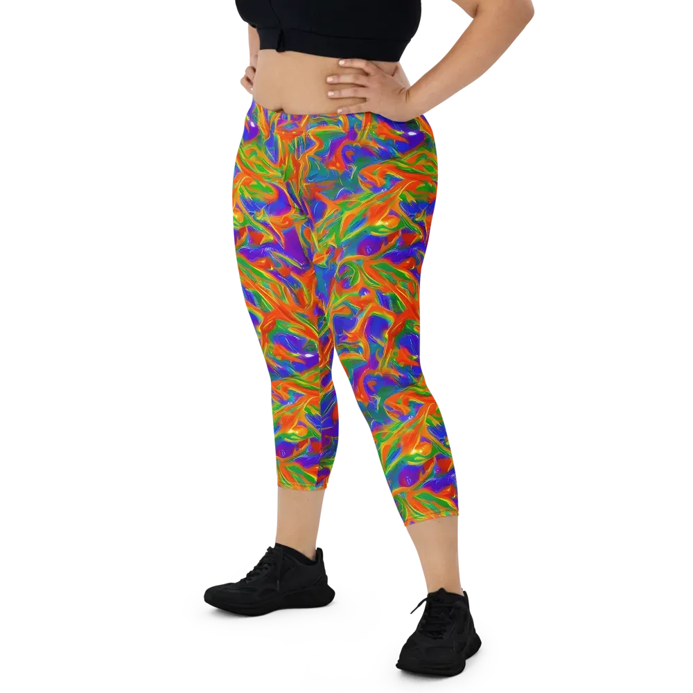 Blue Ember Ribbons on Capri Leggings — Front