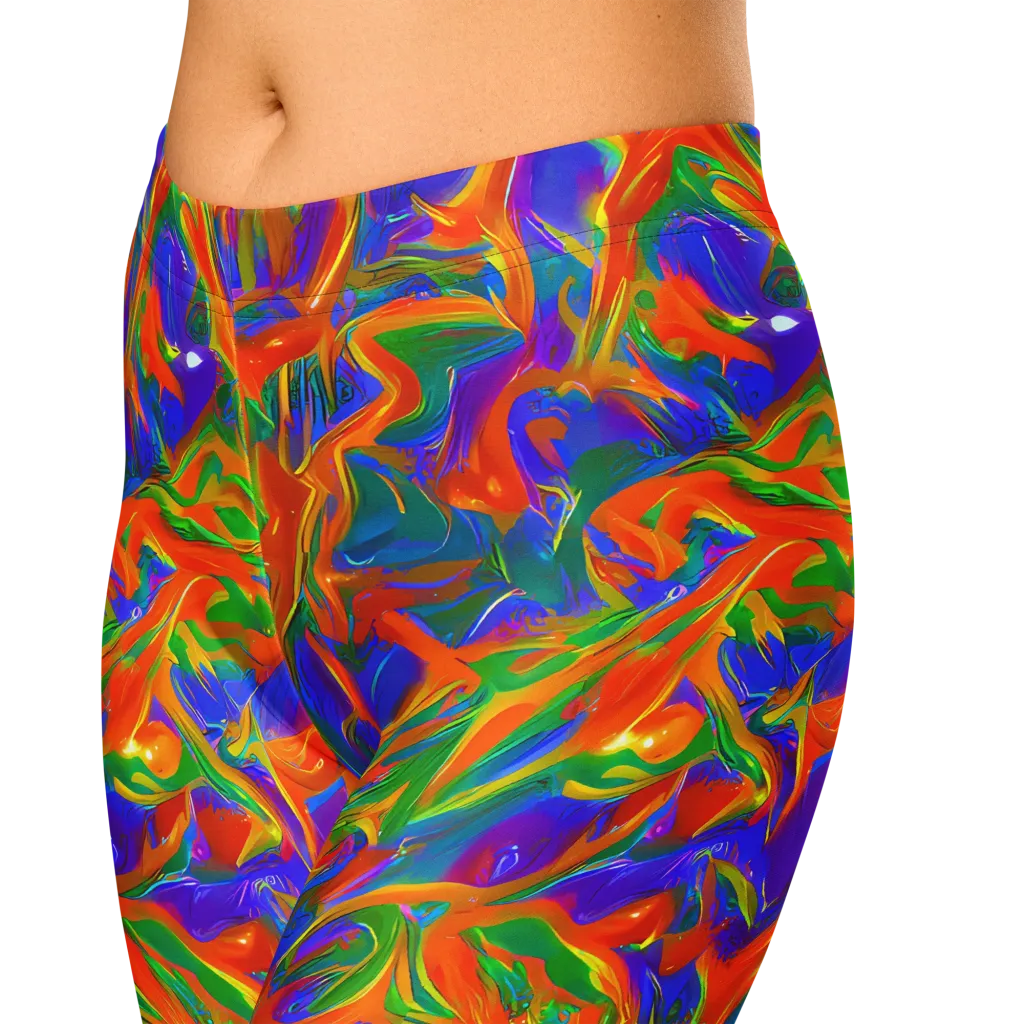 Blue Ember Ribbons on Capri Leggings — Zoomed-in