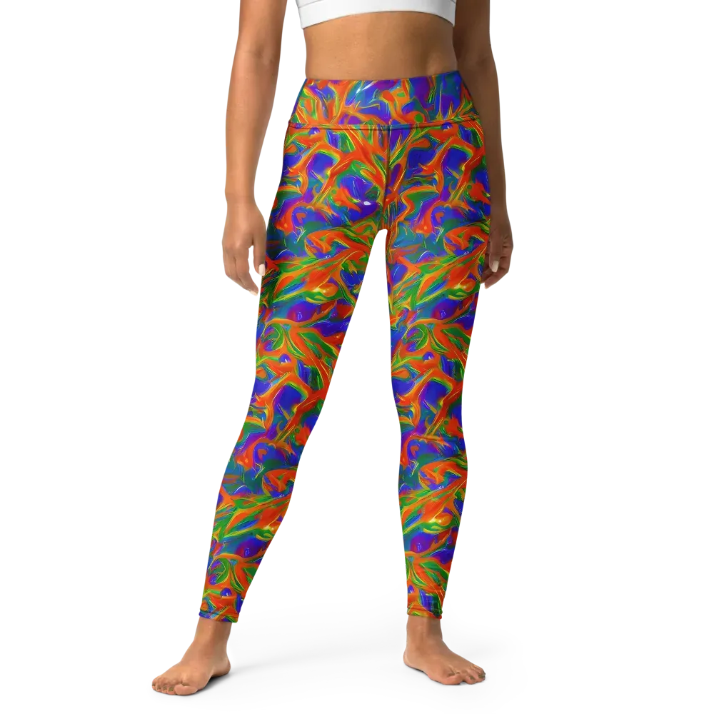 Blue Ember Ribbons on Yoga Leggings — Front