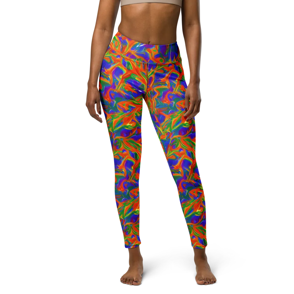 Blue Ember Ribbons on Yoga Leggings — Front