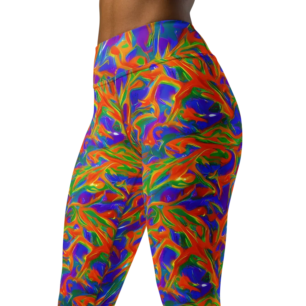 Blue Ember Ribbons on Yoga Leggings — Left Front