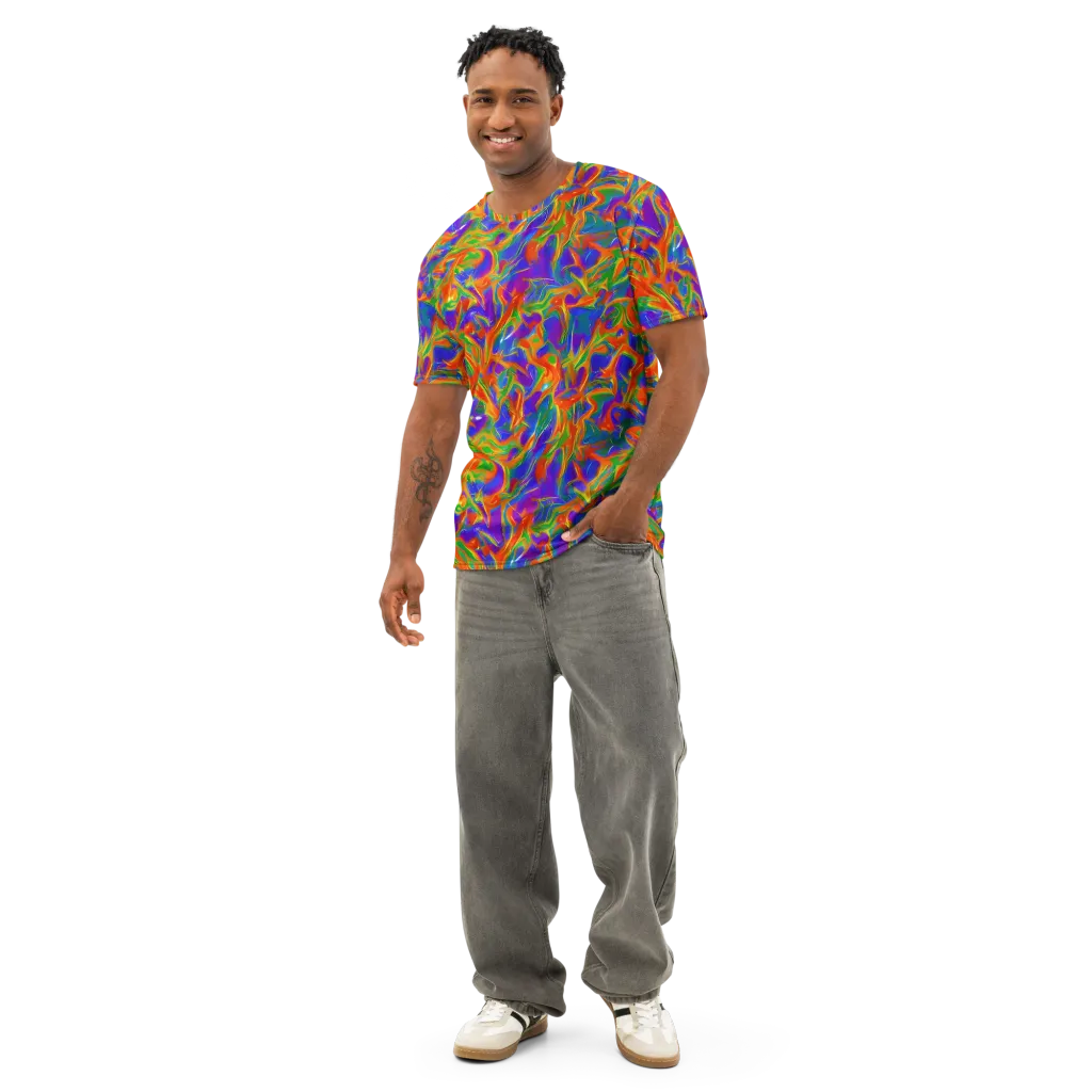Blue Ember Ribbons on Men's Cotton Crew Neck T-Shirt — Front