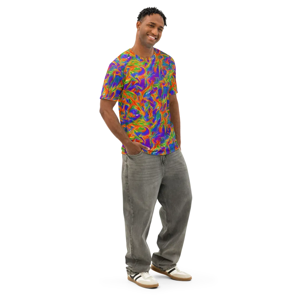 Blue Ember Ribbons on Men's Cotton Crew Neck T-Shirt — Right Front