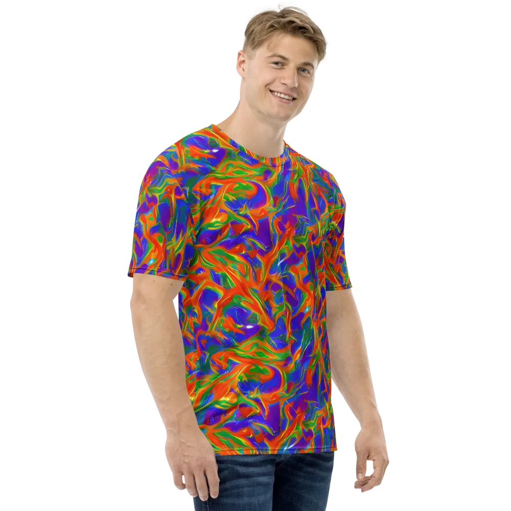 Blue Ember Ribbons on Men's Crew Neck T-Shirt — Right