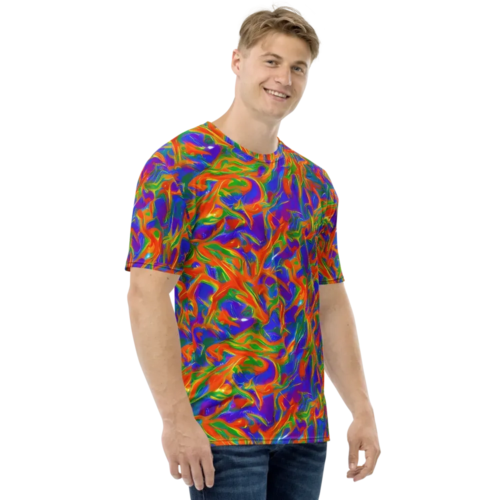 Blue Ember Ribbons on Men's Crew Neck T-Shirt — Right