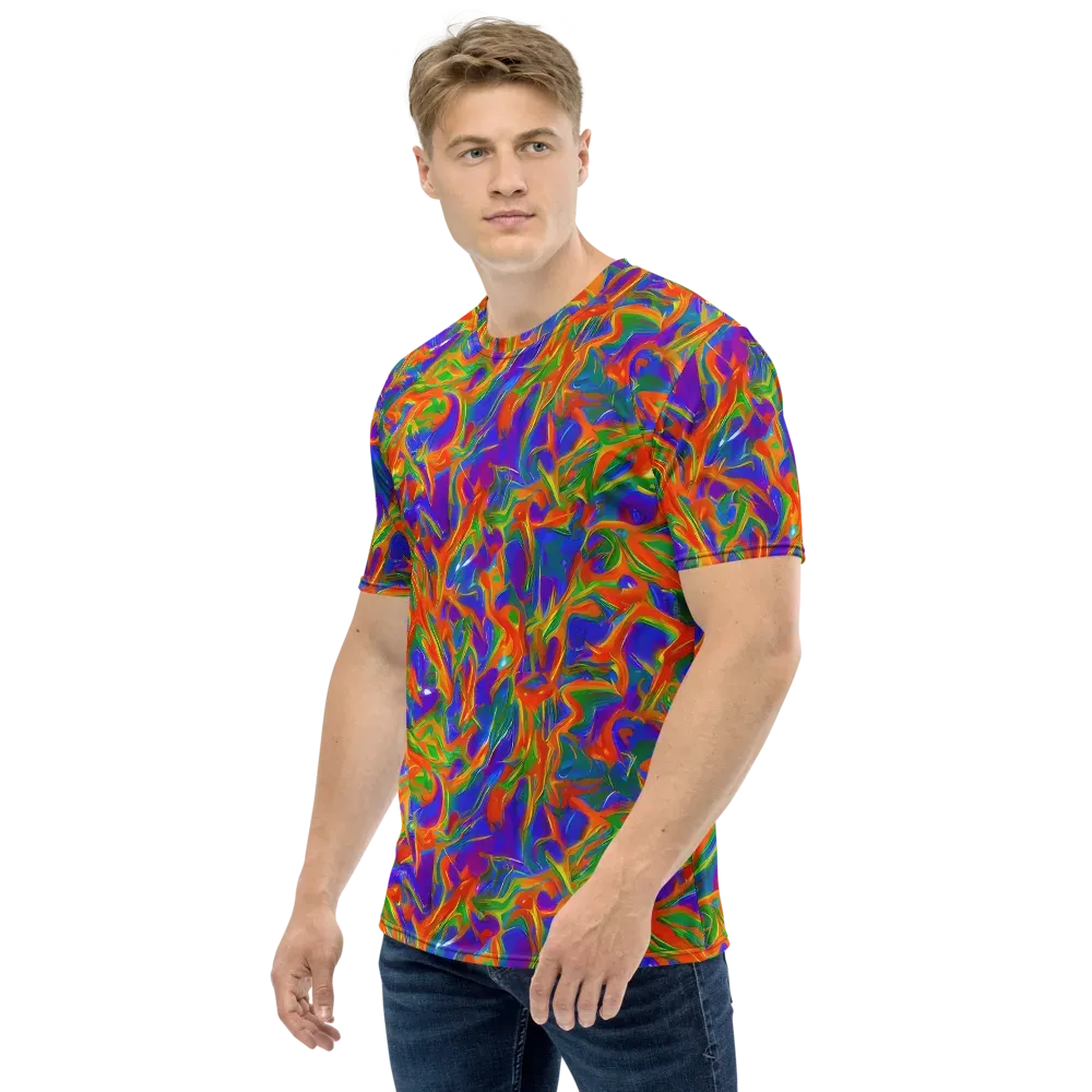 Blue Ember Ribbons on Men's Crew Neck T-Shirt — Left