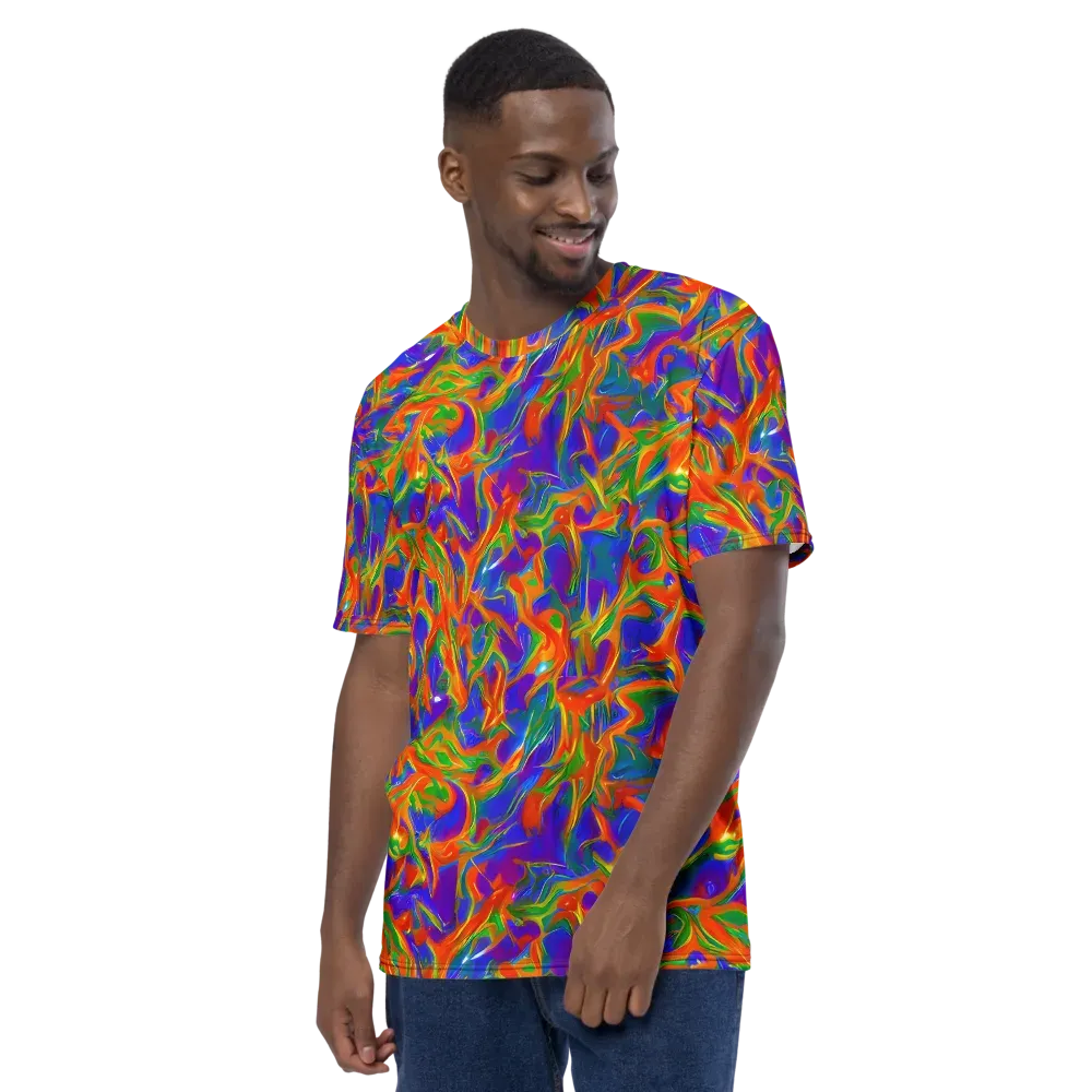 Blue Ember Ribbons on Men's Crew Neck T-Shirt — Left