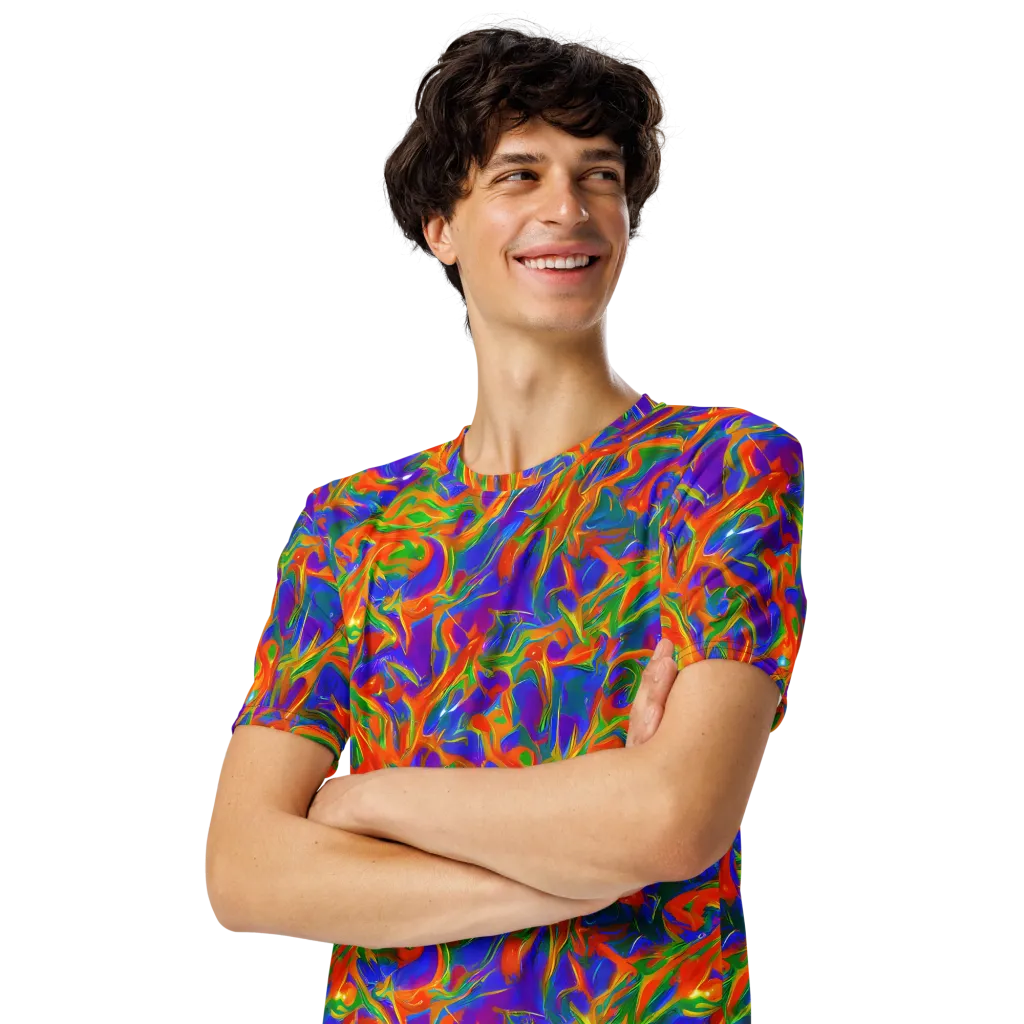 Blue Ember Ribbons on Men's Crew Neck T-Shirt — Left Front