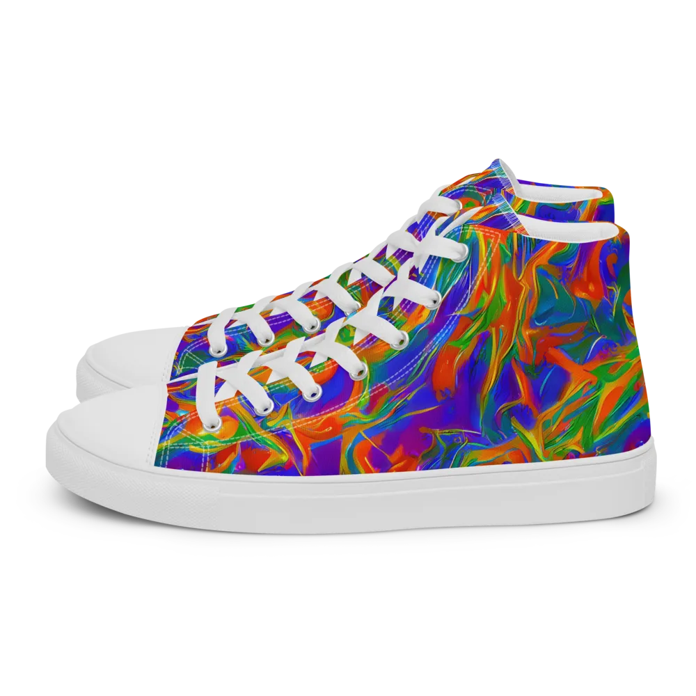 Blue Ember Ribbons on Men's High Top Canvas Shoes — Left