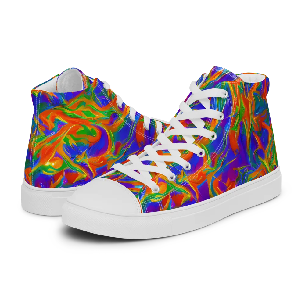 Blue Ember Ribbons on Men's High Top Canvas Shoes — Left