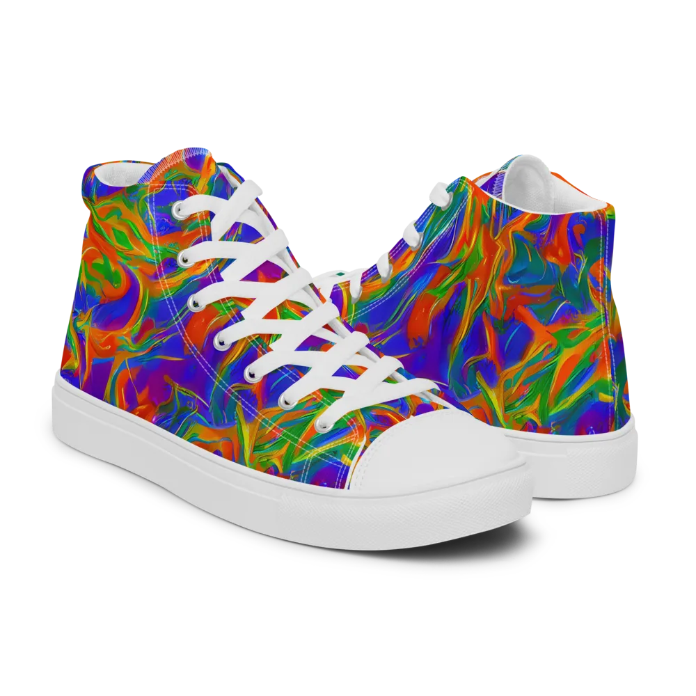 Blue Ember Ribbons on Men's High Top Canvas Shoes — Right