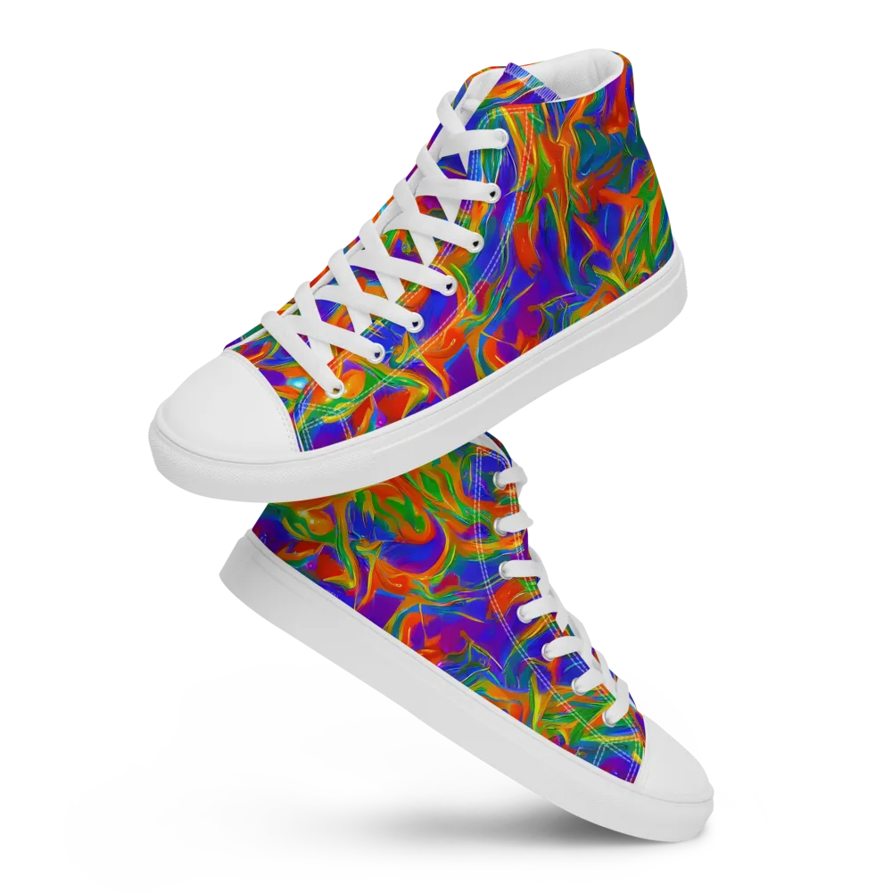 Blue Ember Ribbons on Men's High Top Canvas Shoes — Front