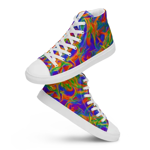 Blue Ember Ribbons on a Men's High Top Canvas Shoes