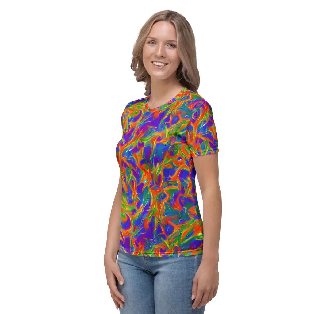 Blue Ember Ribbons on Women's Crew Neck T-Shirt — Left