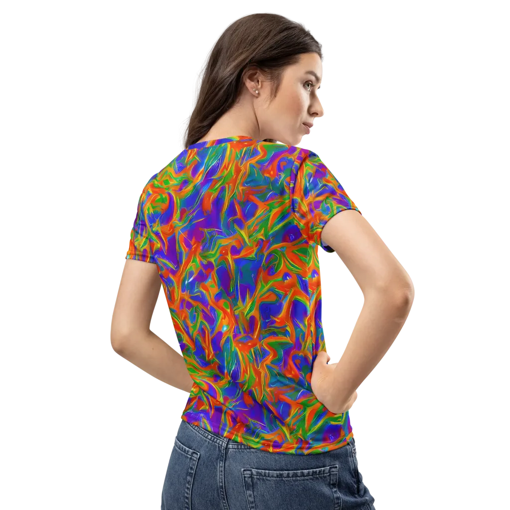 Blue Ember Ribbons on Women's Crew Neck T-Shirt — Back