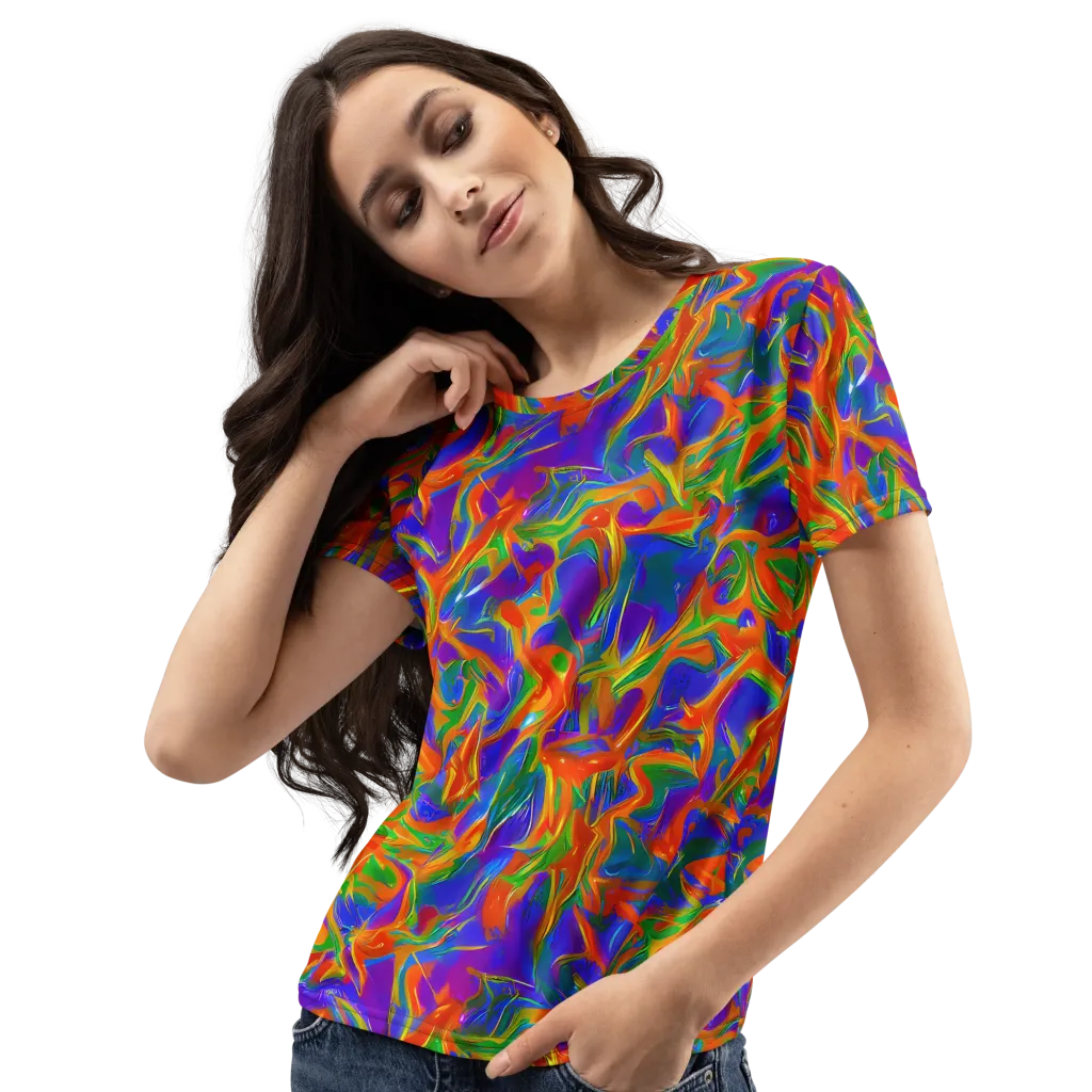 Blue Ember Ribbons on Women's Crew Neck T-Shirt — Left Front