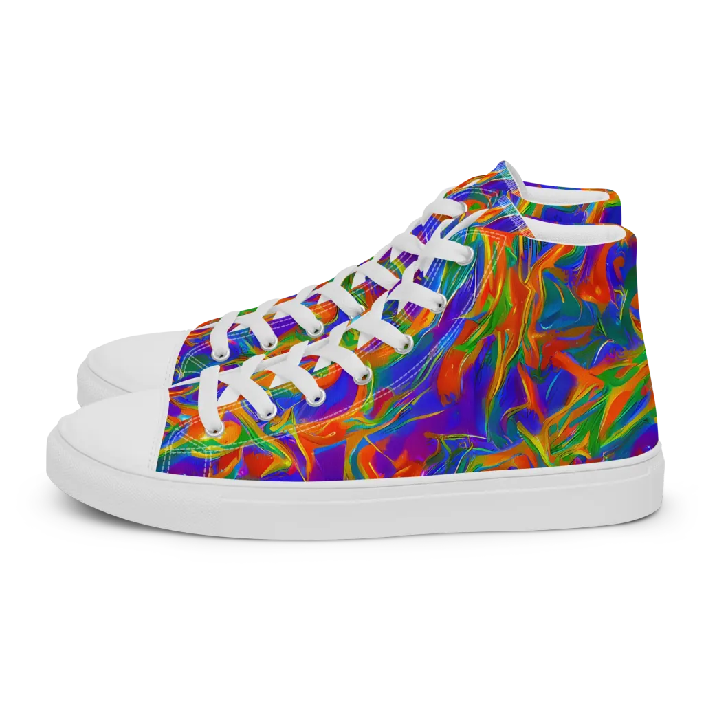 Blue Ember Ribbons on Women's High Top Canvas Shoes — Left