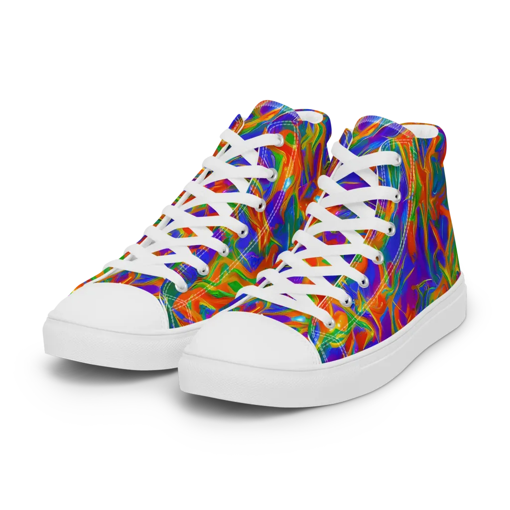 Blue Ember Ribbons on Women's High Top Canvas Shoes — Left Front