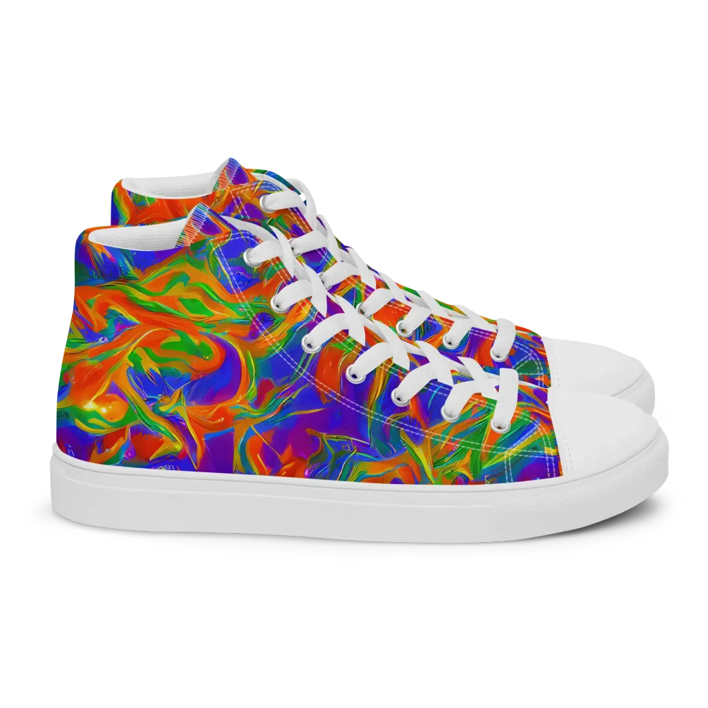 Blue Ember Ribbons on Women's High Top Canvas Shoes — Right
