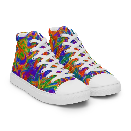 Blue Ember Ribbons on a Women's High Top Canvas Shoes