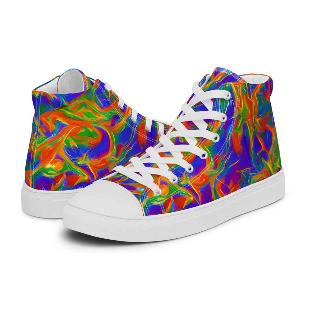 Blue Ember Ribbons on Women's High Top Canvas Shoes — Left