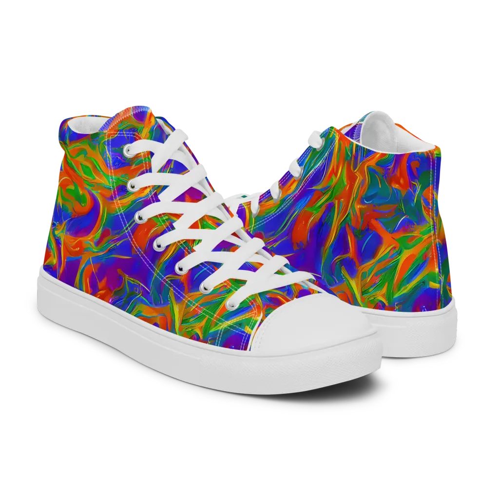 Blue Ember Ribbons on Women's High Top Canvas Shoes — Right