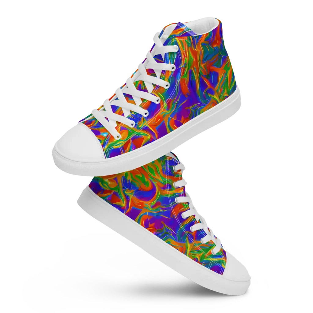 Blue Ember Ribbons on Women's High Top Canvas Shoes — Front