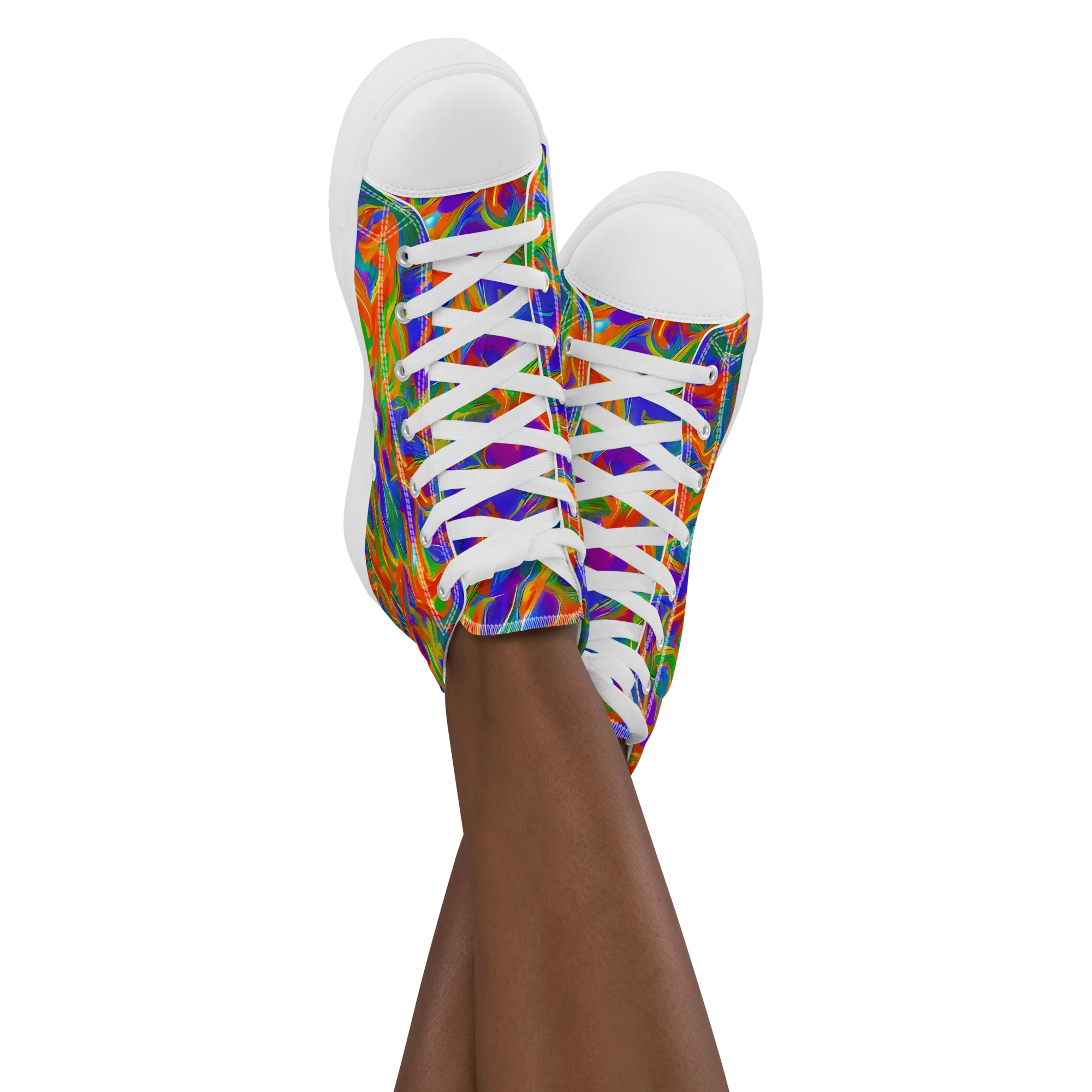 Blue Ember Ribbons on Women's High Top Canvas Shoes — Front
