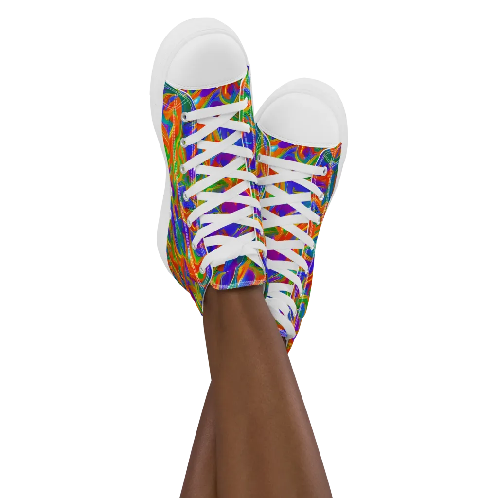 Blue Ember Ribbons on Women's High Top Canvas Shoes — Front