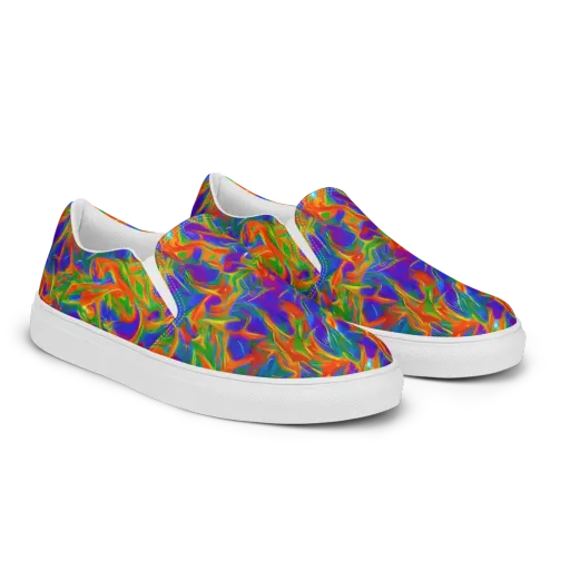 Blue Ember Ribbons on a Men's Slip-On Canvas Shoes