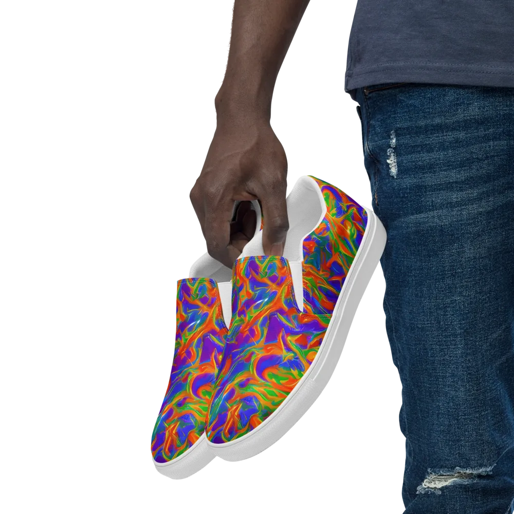 Blue Ember Ribbons on Men's Slip-On Canvas Shoes — Left Front