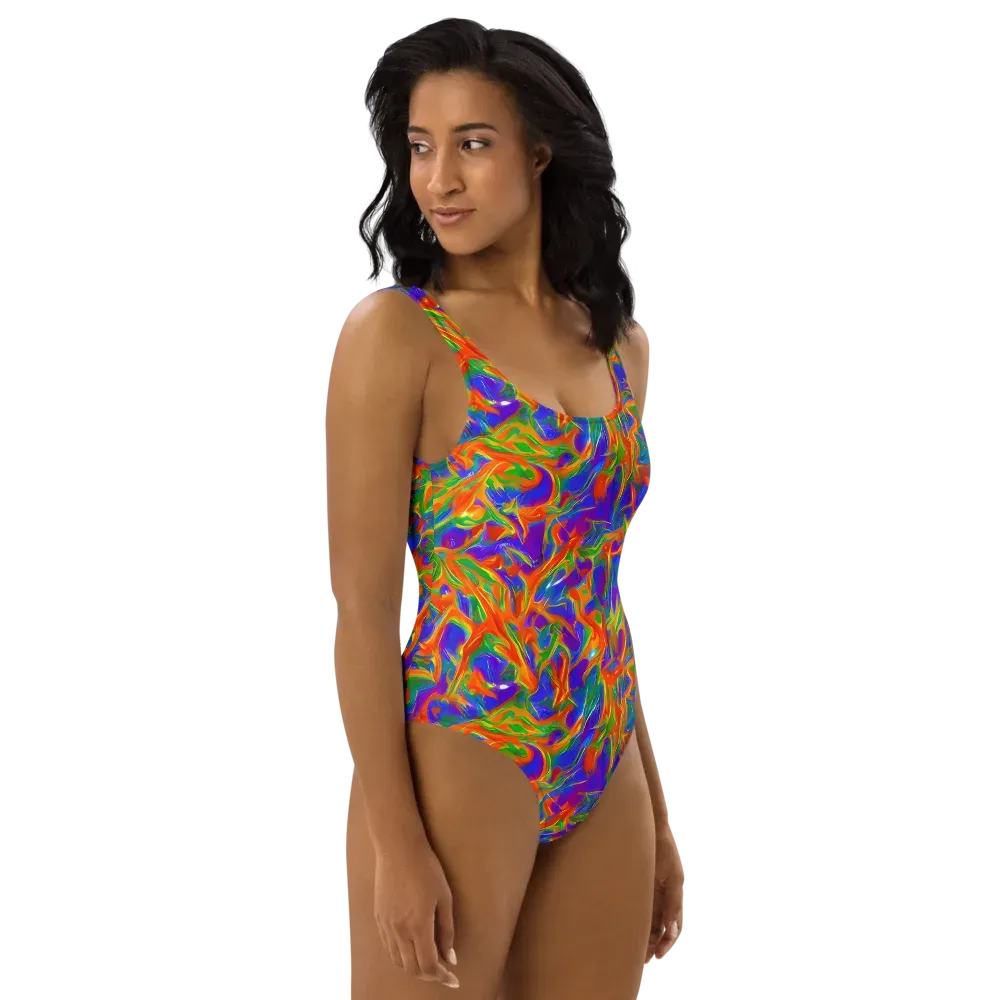 Blue Ember Ribbons on One-Piece Swimsuit — Right
