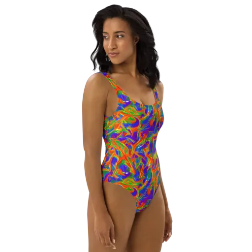 Blue Ember Ribbons on a One-Piece Swimsuit