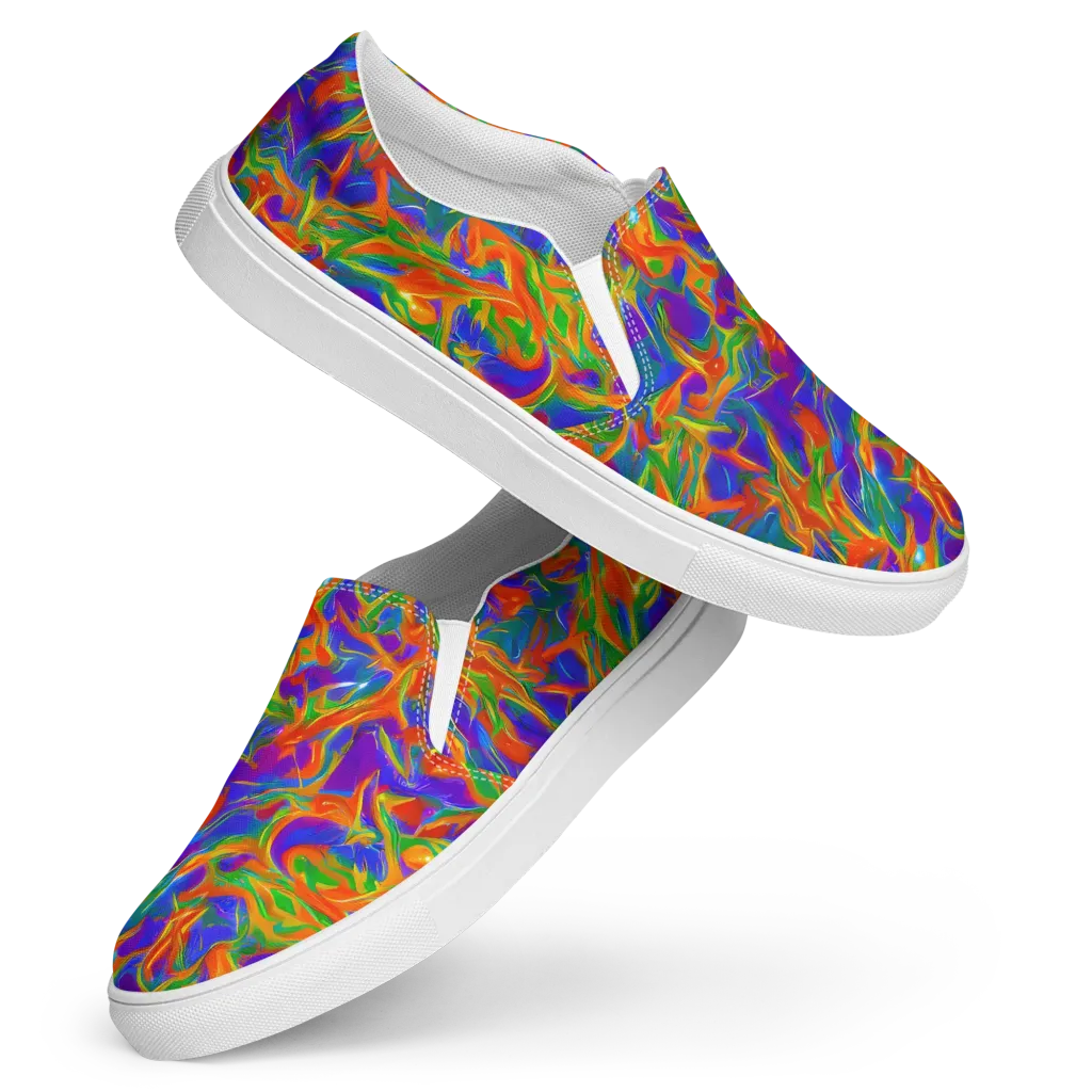 Blue Ember Ribbons on Women's Slip-On Canvas Shoes — Front