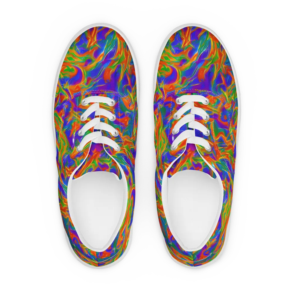 Blue Ember Ribbons on Men's Lace-Up Canvas Shoes — Front