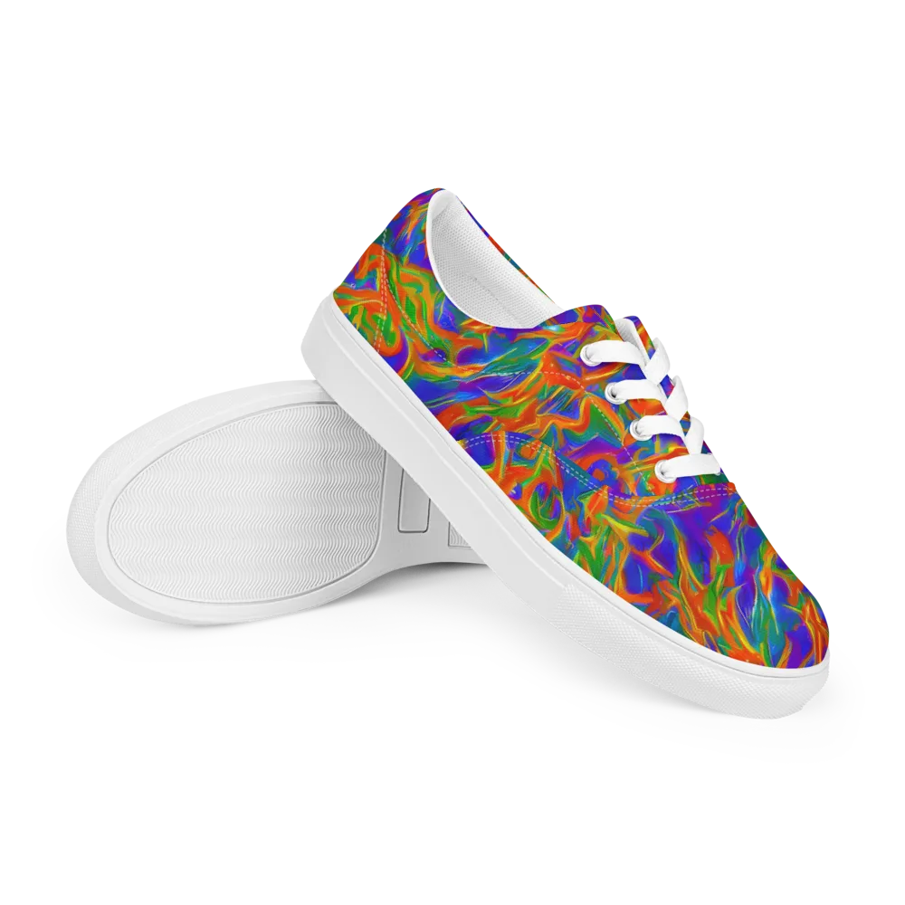 Blue Ember Ribbons on Men's Lace-Up Canvas Shoes — Right Front