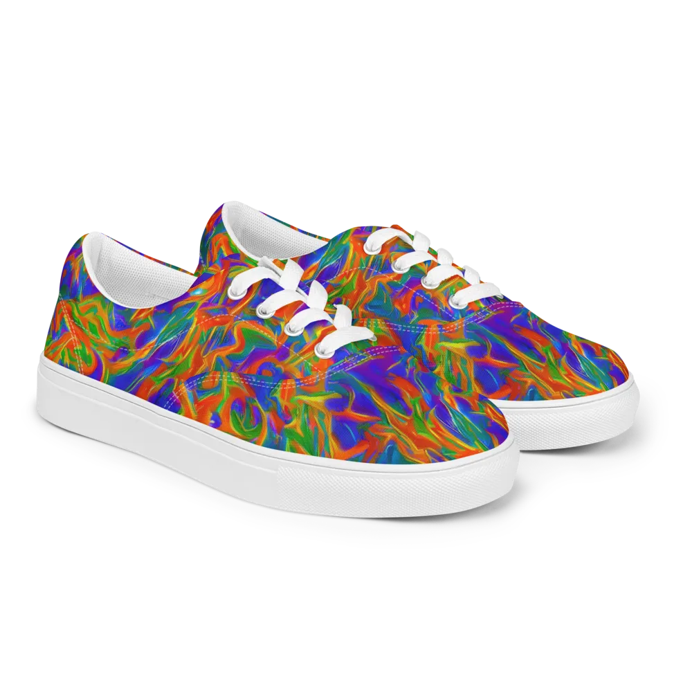 Blue Ember Ribbons on Men's Lace-Up Canvas Shoes — Right Front
