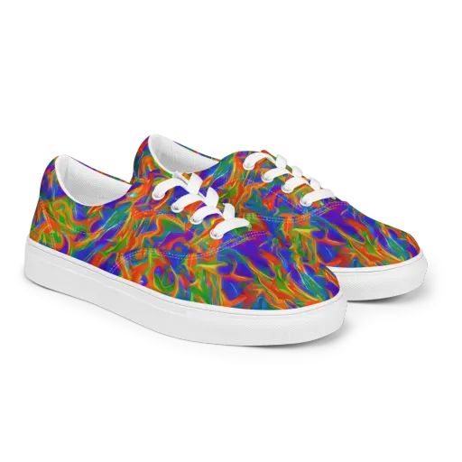 Blue Ember Ribbons on a Men's Lace-Up Canvas Shoes